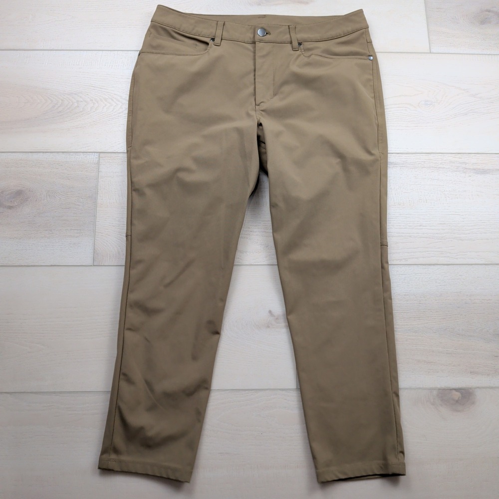 Lululemon ABC Slim Fit Pant Warpstreme Artifact Brown Mens 34x27 Trousers M5AD7S